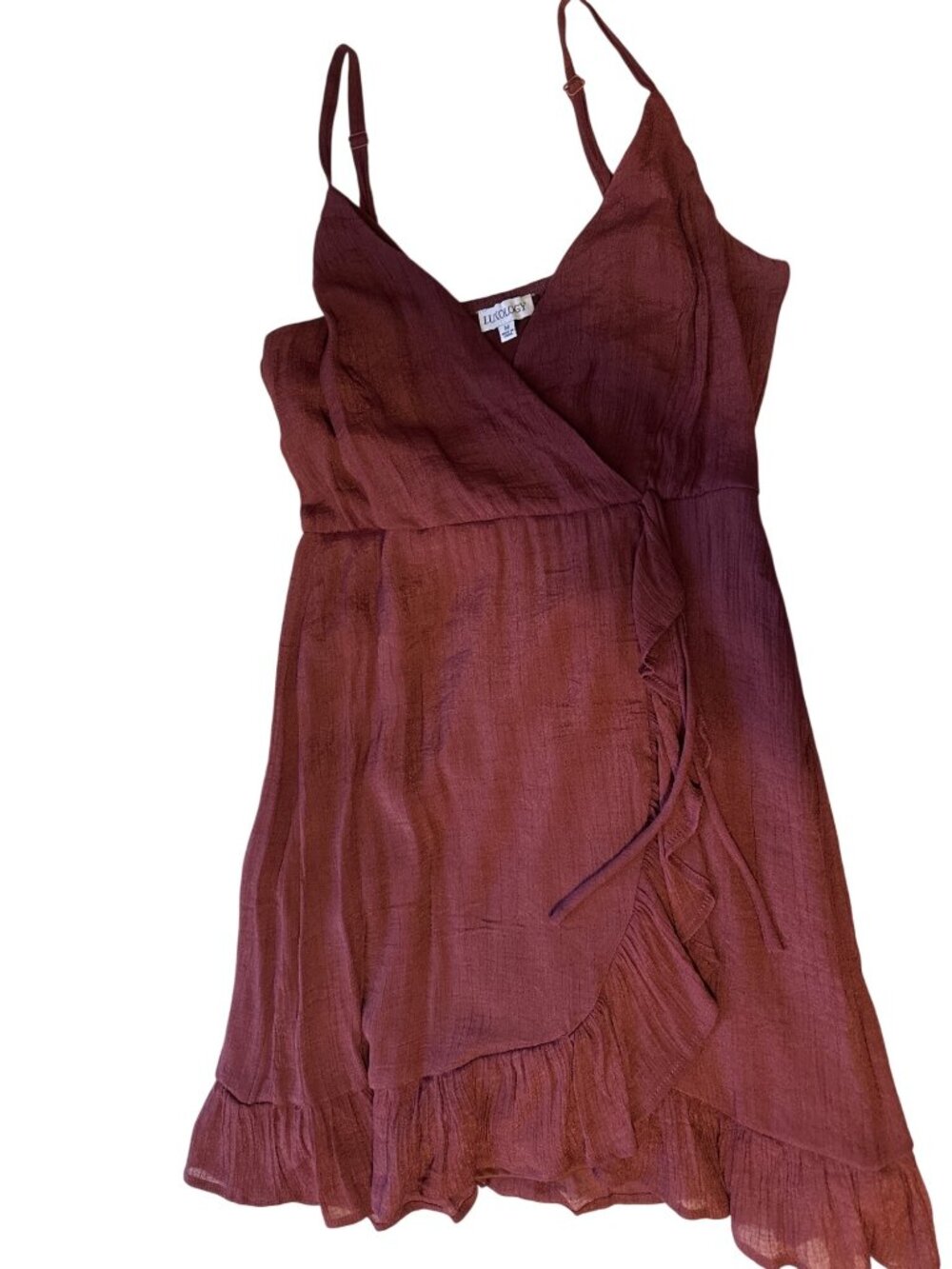 Lukology Womens Medium Sleeveless Wrap Dress With Adjustable Straps & Ruffle Hem - Picture 2 of 3